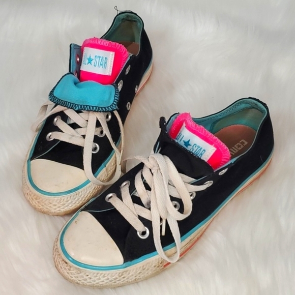 Y2K Converse All-Star Chuck Taylor Dual Tongues Black Pink Blue Womens Size 5 - Picture 13 of 17